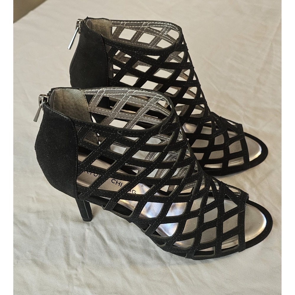Arturo Chiang Pallin Black Suede Cut-out Stiletto Heel Bootie Size 8.5   L039